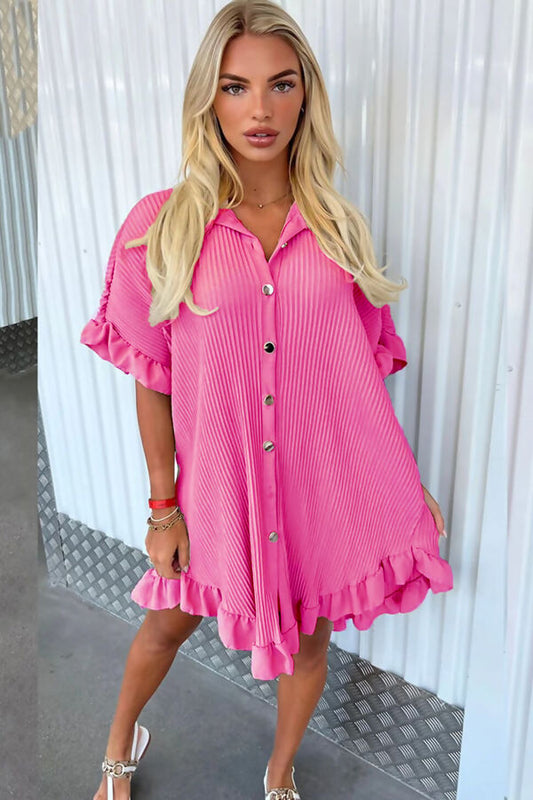 Pink oversized button pleated dress