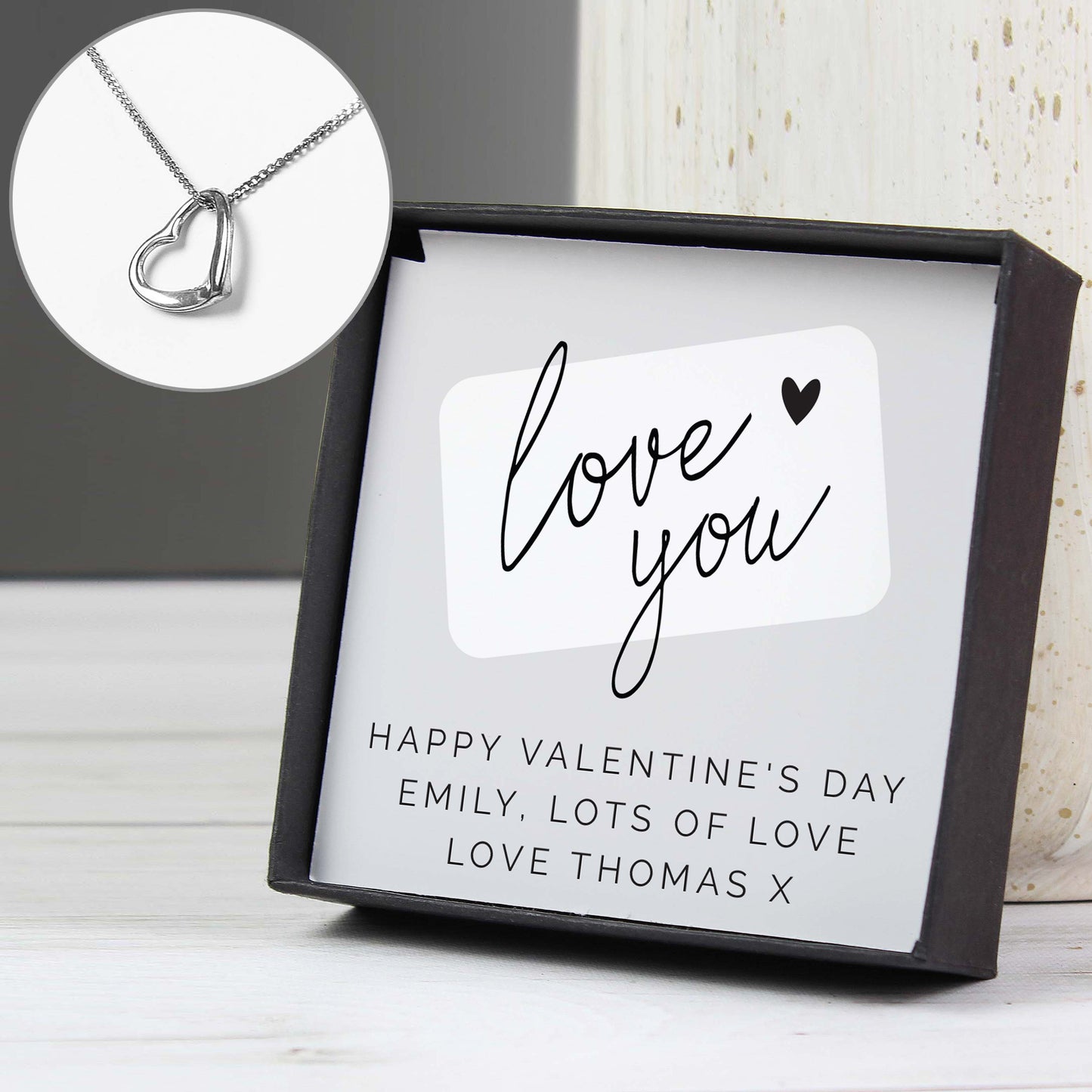 Personalised Love you Heart Necklace and Box