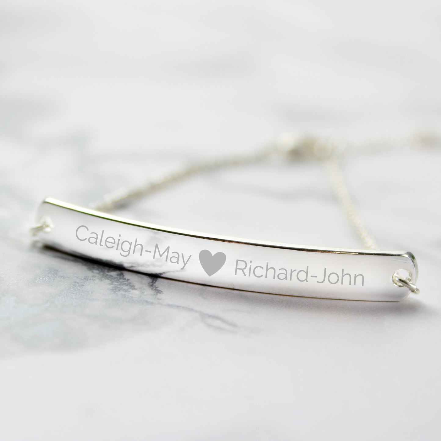 Personalised Silver Tone Heart Bar Bracelet