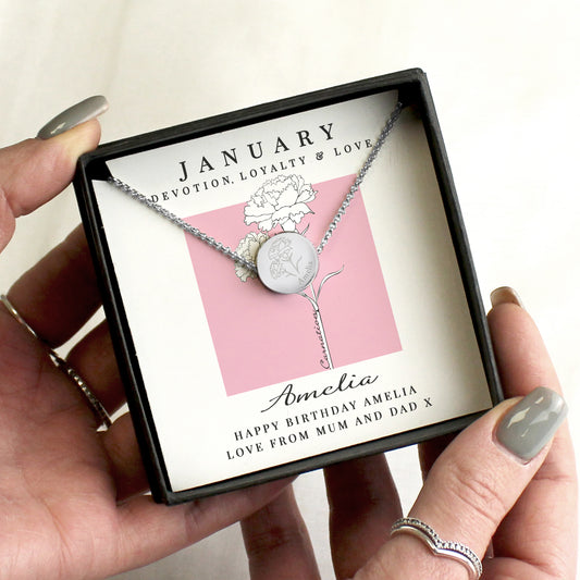 Personalised Birth Flower Necklace and Box