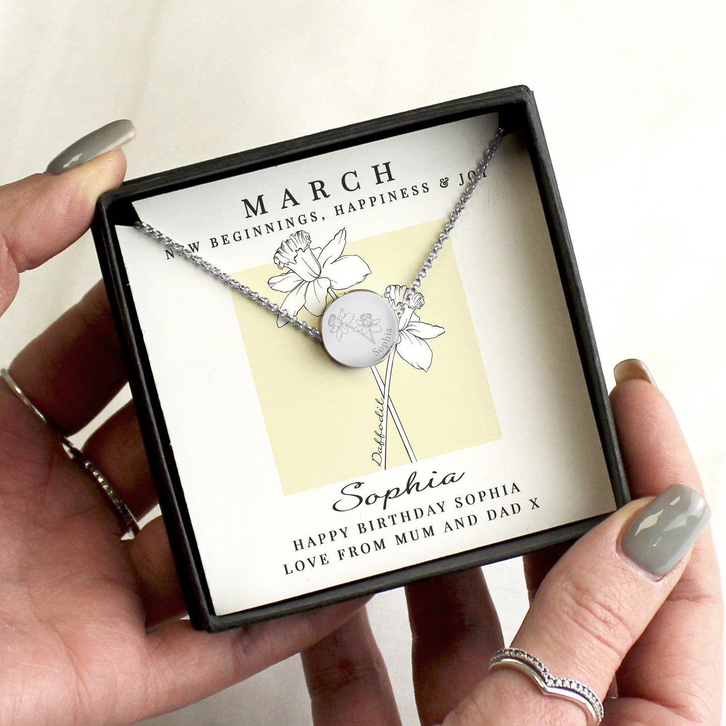 Personalised Birth Flower Necklace and Box