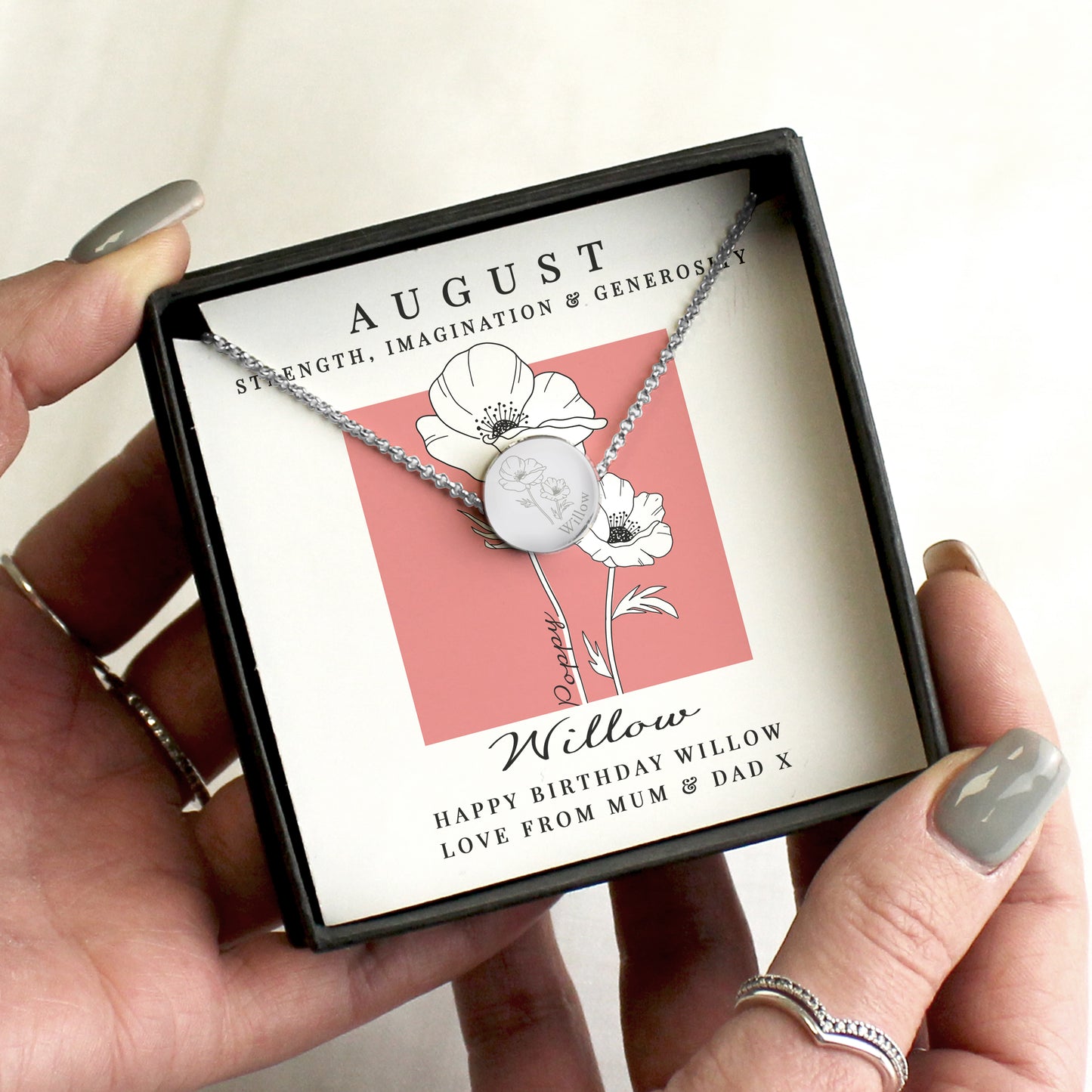 Personalised Birth Flower Necklace and Box