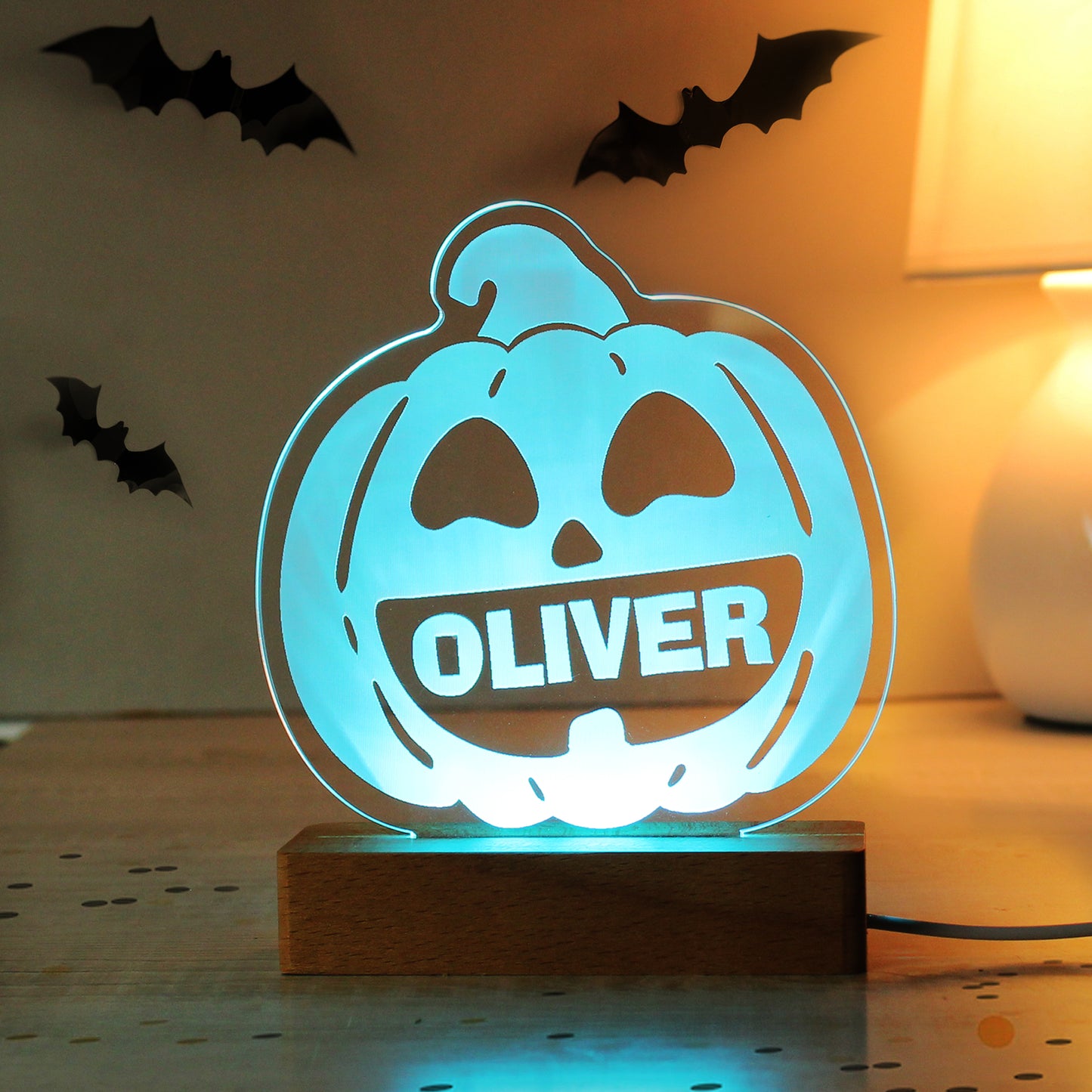 Personalised Pumpkin Wooden LED Light