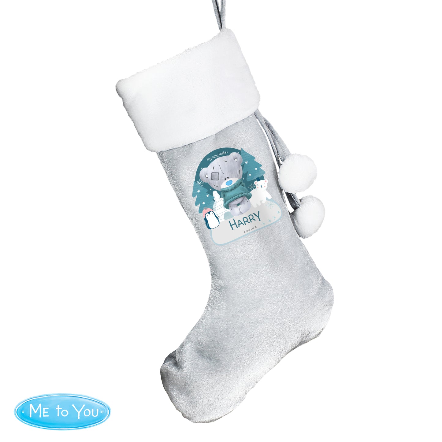 Personalised Tiny Tatty Teddy Silver Grey Stocking