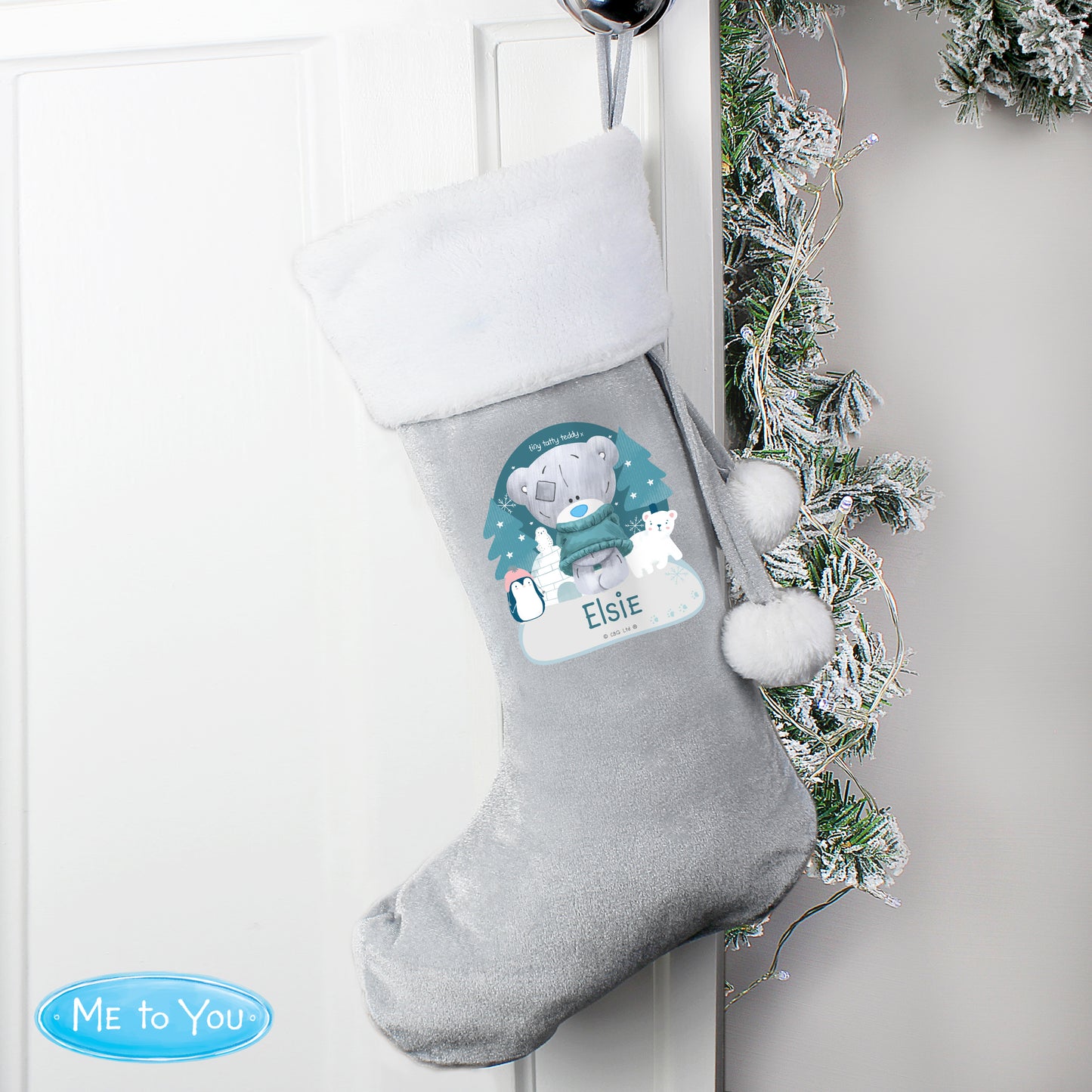 Personalised Tiny Tatty Teddy Silver Grey Stocking