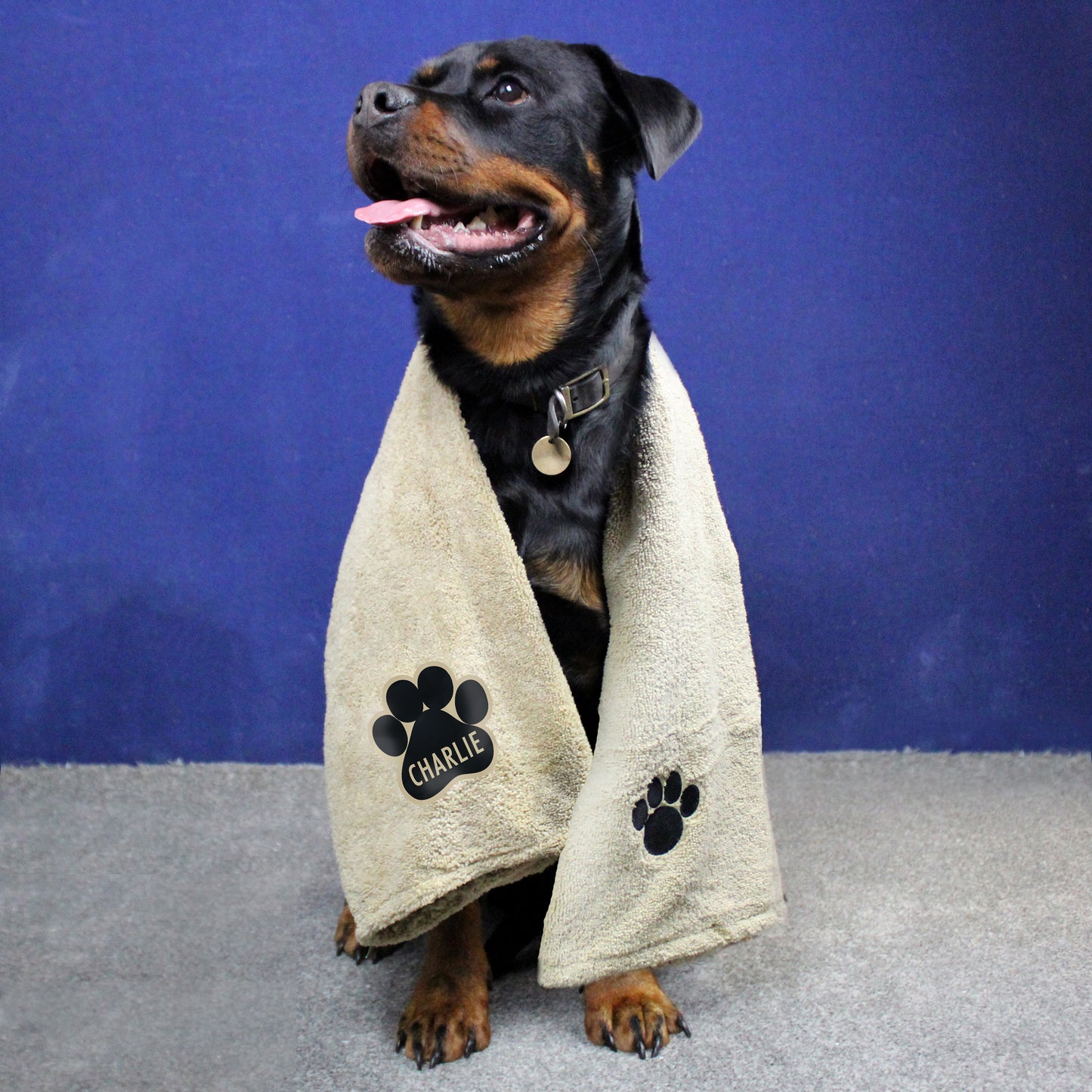 Personalised Paw Print Brown Microfibre Pet Towel