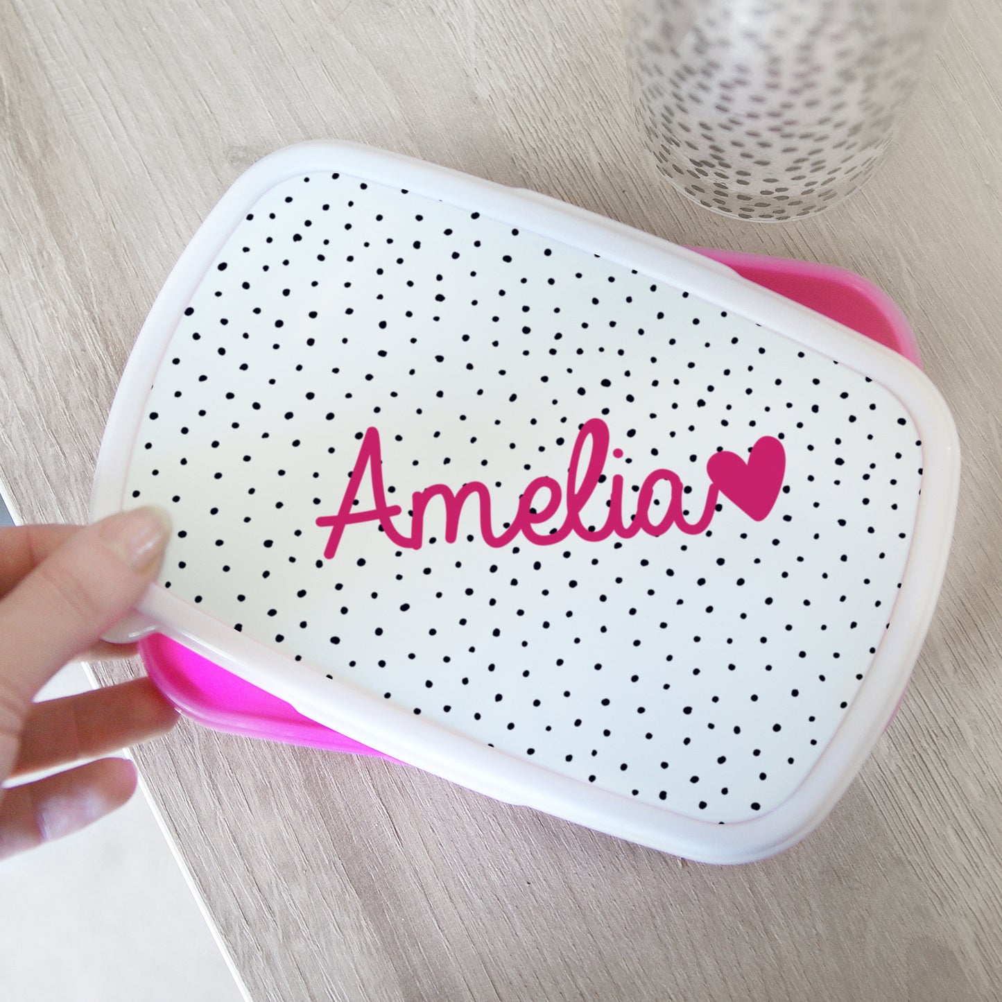 Personalised Pink Heart Name Only Pink Lunch Box