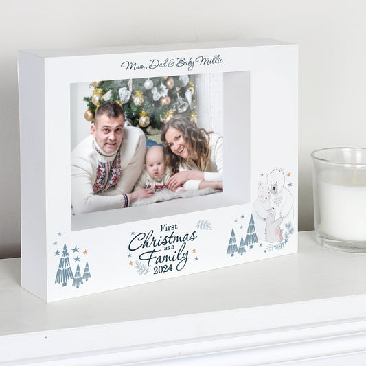 Personalised Polar Bear '1st Christmas As A Family' 5x7 Box Photo Frame