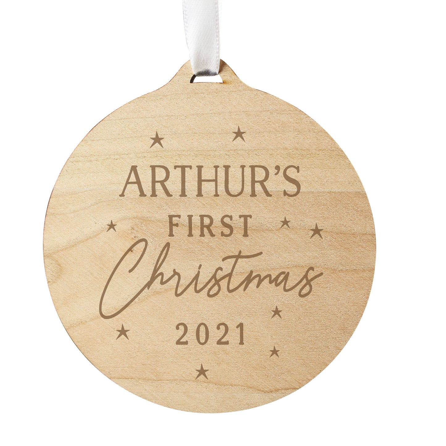 Personalised Baby's First Christmas Round Wooden Decoration